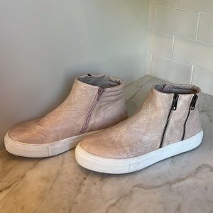 Light pink, faux snakeskin high top sneakers. Unknown brand. Size 9.5